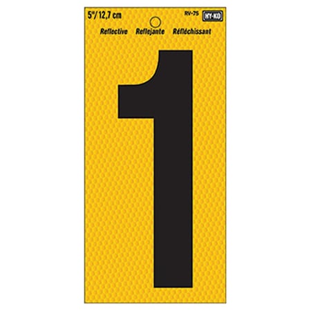 Hy-Ko Products RV-75-1 5 in. Black Number On Yellow Reflective Number 1 HY573556